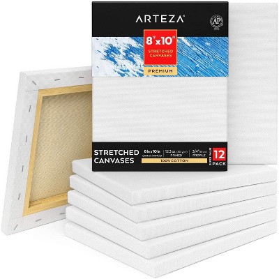 Arteza Stretched Canvas, Premium, White, 8"x10", Blank Canvas Boards for Painting - 12 Pack (ARTZ-8747)