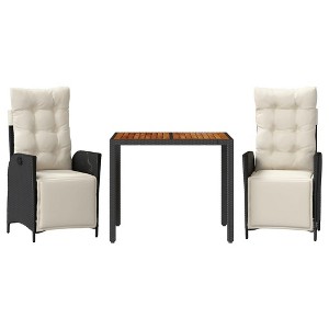 vidaXL Patio Dining Set with Cushions Outdoor Garden Furniture Poly Rattan - Black and Cream 3 Piece 35.4" Table Length - 1 of 4