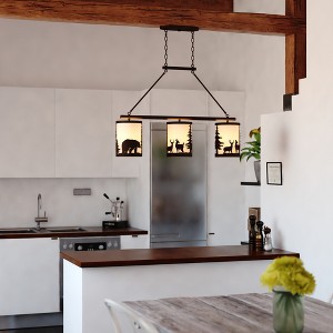 VAXCEL Acadia 3L Bronze Rustic Linear Chandelier Island Pendant Light Fixture Bear and Tree - 1 of 4