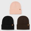 London Fog Women's 3-Pack Beanie Set - Winter Knit Rib Cuff Beanie Hats – Warm Women Beanies for Cold Weather in Blush/Brown/Black - 3 of 4