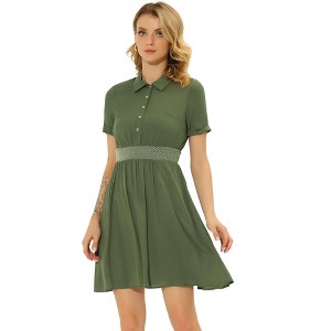 Allegra K Women's A-line Button Smocked Color Block Summer Dress - 1 of 4