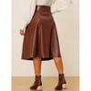 INSPIRE CHIC Women's Faux Leather High Waist Belted A-line Flare Midi Skirts - 4 of 4