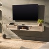 Chic Crate - 65" Coastal-Design Floating TV Stand - Rattan-Accented Media Console w/ Open Shelf - Driftwood Oak & Seagrass Finish - 2 of 4