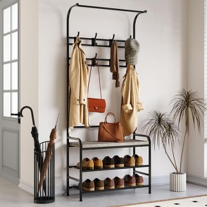 Hall Tree Shoe Bench, 4-in-1 Entryway Storage Bench with 8 Sturdy Hooks - 1 of 4