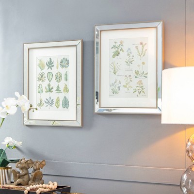 Set of 2 Liana Mirror Framed Wall Arts Green/Beige/Cream - A&B Home