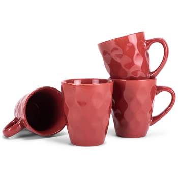 Elanze Designs Dimpled Red 12 ounce Glossy Ceramic Mugs Matching Set of 4