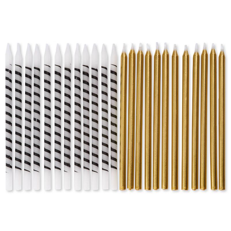 24ct Striped Birthday Party Candles Black/White/Gold - PAPYRUS, 1 of 5