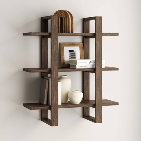 32 Solid Wood Adjustable Floating Wall Shelf Brushed Dark Brown - Nathan  James