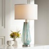 Possini Euro Design Jaime Modern Table Lamp 26" High Blue Gray Art Glass White Drum Shade for Bedroom Living Room Bedside Nightstand Office Kids House - 2 of 4