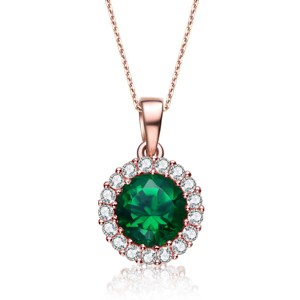 Guili Sterling Silver Rose Gold-Plated Pendant with Clear Round CZ and Small Halo in White, Green, Gold, Rose Gold, or Purple—Elegant and Refined. - 1 of 3