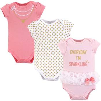 Little Treasure Baby Girl Cotton Bodysuits 3pk, Sparkling