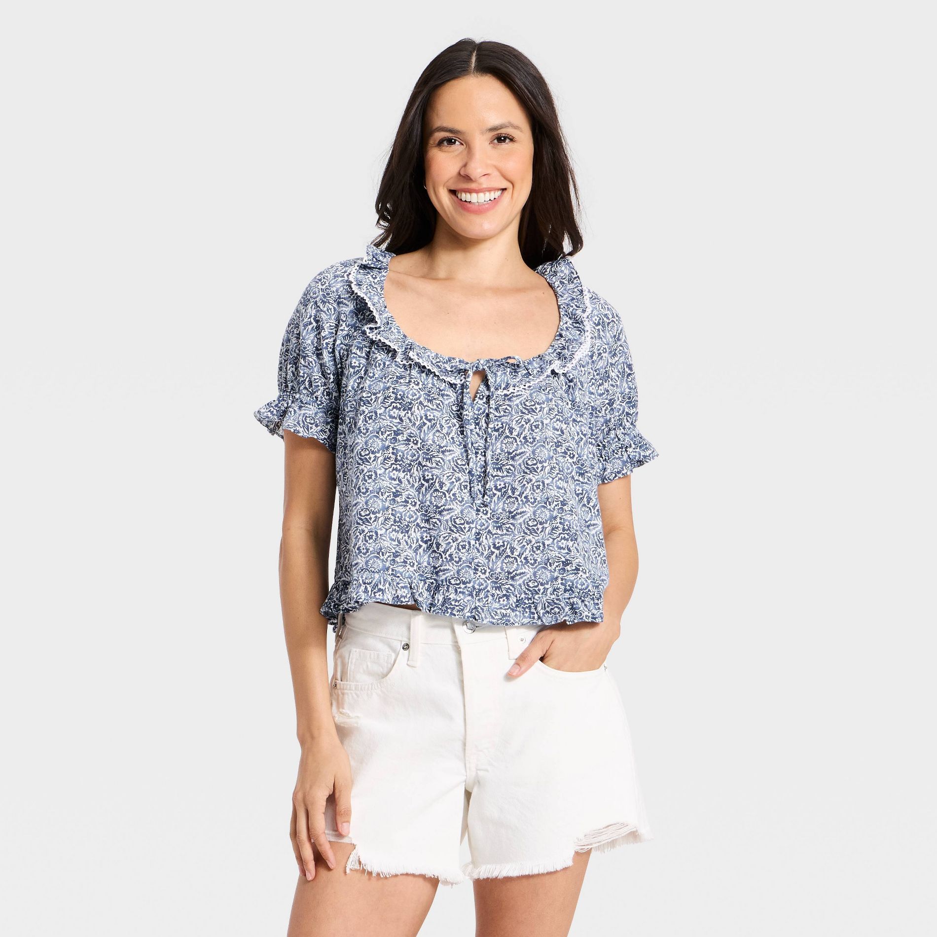 Women's Ruffle Short Sleeve Scoop Neck Blouse - Universal Thread™