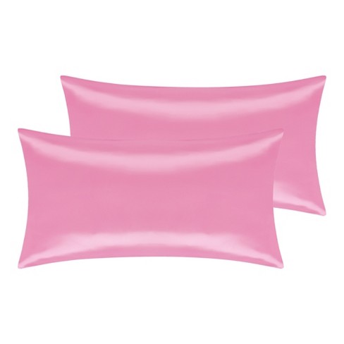 Unique Bargains Satin Comfortable Hair and Skin Envelope Closure Standard  Pillowcase Pink King+ 20x40 2 Pcs