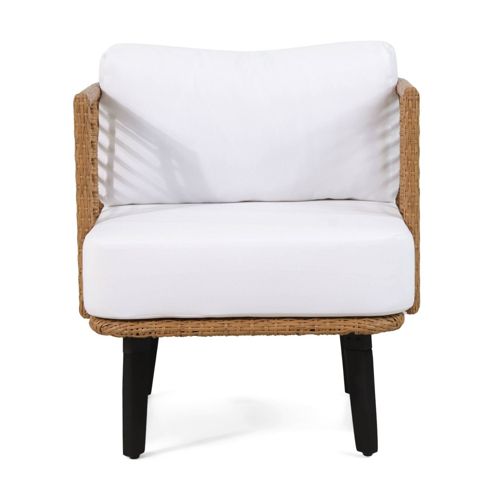 Nic Outdoor Wicker Club Chair with Cushion - Light Brown/White - Christopher Knight Home: UV & Water-Resistant Patio Accent Chair