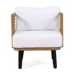 Nic Outdoor Wicker Club Chair with Cushion - Light Brown/White - Christopher Knight Home