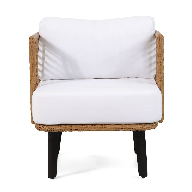 Nic 2pk Outdoor Wicker Club Chairs with Cushions - Light Brown/White - Christopher Knight Home, 4 of 12