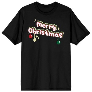 Handwritten Holiday Merry Christmas Ornaments Crew Neck Short Sleeve Black Adult T-shirt - 1 of 3