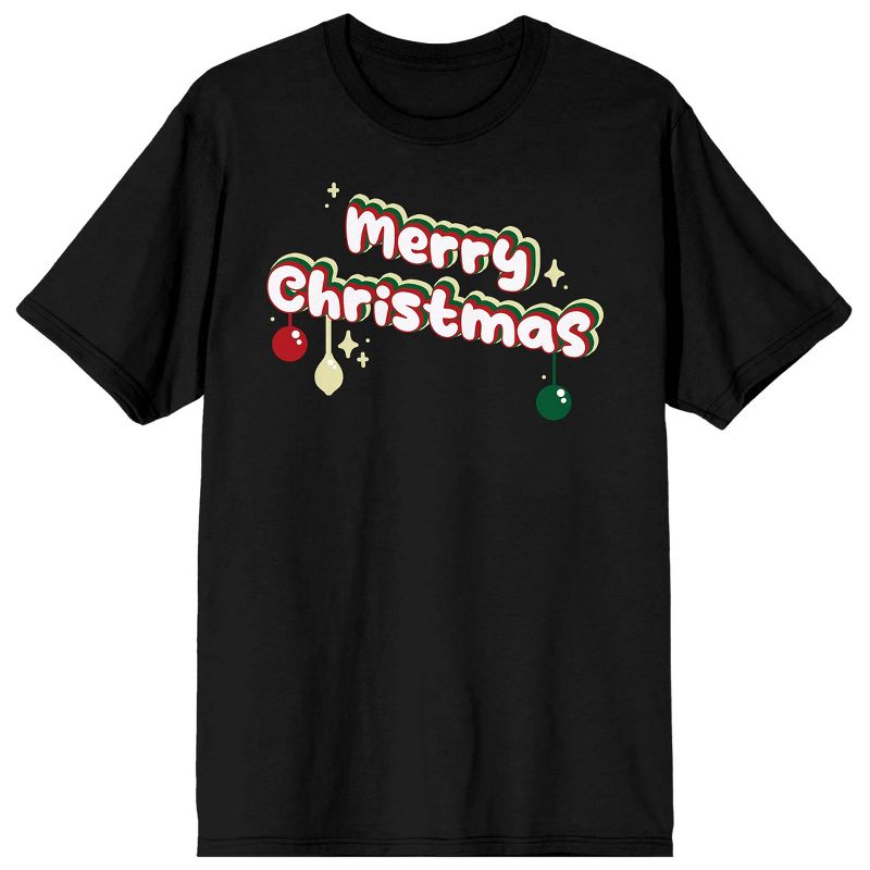 Handwritten Holiday Merry Christmas Ornaments Crew Neck Short Sleeve Black Adult T-shirt, 1 of 4