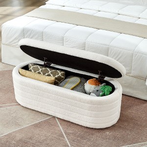 NicBex Oval Teddy Fabric Storage Ottoman Bench,Upholstered Storage Ottoman with Safety Hinge,Modern Storage Bench for Living Room,Bedroom - 1 of 4