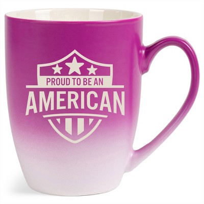100 North United States 10 Ounce Pink and White Two Toned Ombre, Comfortably Fits Your Hands, Ceramic Tea Coffee Cup Mug, Proud To Be An American