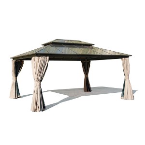 VisioGear Canopies and Gazebos, Outdoor Gazebos with Double Roof, Gazebo Pavilion with Curtain and Net for Garden, Brown, 190”*143"*114" - 1 of 4