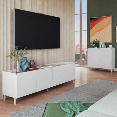 White Mid-Century Modern TV Stand and Cabinet Set