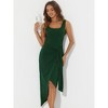 Allegra K Women's Sleeveless Scoop Neck Ruched Faux Wrap Tie Side Bodycon Midi Dress - 3 of 4