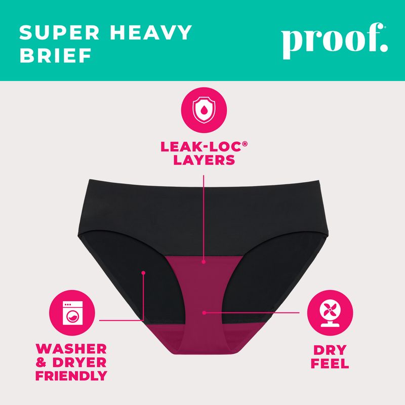 Proof Women's Brief Super Heavy Absorbency Period Underwear - Black, 5 of 12