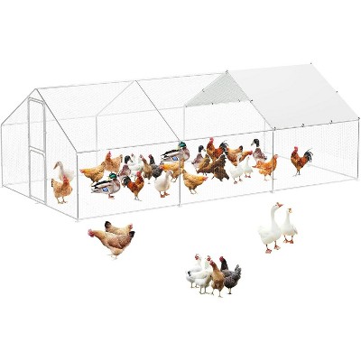 9.8x6.5x6.5FT Walk-In Metal Chicken Coop, Heavy-Duty Outdoor Poultry Run with Spire Roof, Waterproof UV Cover for Backyard Chickens, Ducks & Hens
