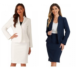 INSPIRE CHIC Women's Collarless Blazer and Formal Pencil Skirt Business Suit Set 2 Pcs 2 Packs - 1 of 4