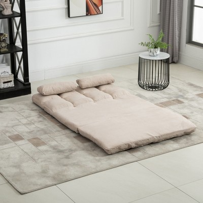 Beige Tufted Metal Full Sleeper Sofa with Pillows