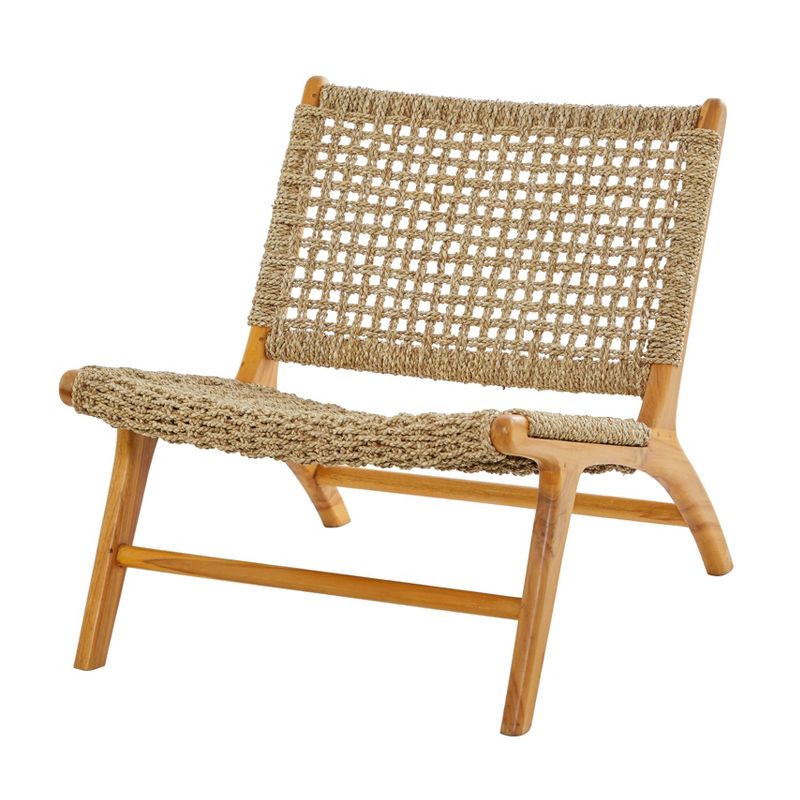 Modern Teak Wood and Woven Seagrass Accent Chair Brown - Olivia &#38; May, 1 of 8