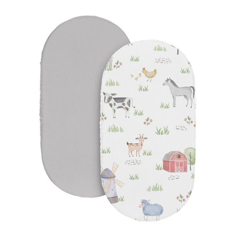 Sweet Jojo Designs Gender Neutral Unisex Baby Bassinet Fitted Sheets Set Farm Animals Multicolor 2pc, 2 of 7