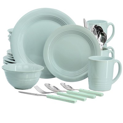 Gibson 32 Piece Stoneware Dinnerware and Stainless Steel Flatware Combo Set