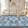 Modern Geometric Trellis Area Rug Machine Washable Vintage Medallion Carpet, Stain Resistant Non-Slip Distressed Floor Cover for Living Room Bedroom - 3 of 4