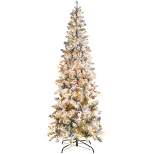 Best Choice Products Pre-Lit Artificial Snow Flocked Pencil Christmas Tree Holiday Decoration