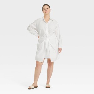Women's Long Sleeve Tie-Front Mini Shirtdress - Universal Thread™ - 1 of 3