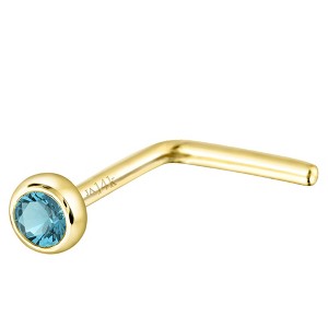 Jewelry Avalanche 22G 14K Gold Bezel-set Blue Topaz L-shape Nose Stud - 1 of 1