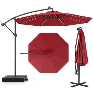 Costway Patio 10FT Hanging Offset Umbrella 32 LED Lights Sand Bag Outdoor Cross Base Beige/Turquoise/Dark Gray/Wine/Coffee/Navy - 1 of 4