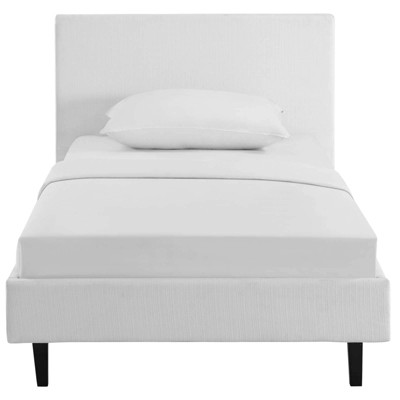 Anya Twin White Upholstered Platform Bed with Wood Slat Support