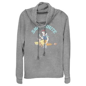 Juniors Womens Snow White and the Seven Dwarves Distressed Woodland Animals Cowl Neck Sweatshirt - 1 of 4