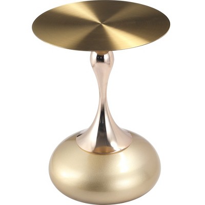 LeisureMod Savoy Series Wide Round Side Table with Gold Stainless Steel Top and Pedestal Base, Modern End Table for Living Rooms