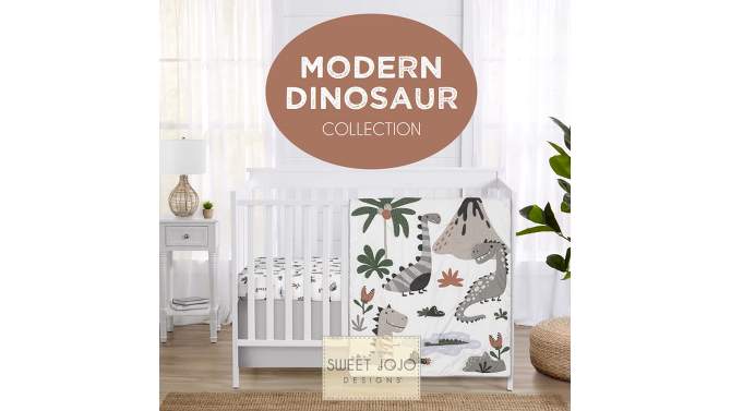 Sweet Jojo Designs Gender Neutral Unisex Baby Fitted Crib Sheet Modern Dinosaurs Beige Grey Green, 2 of 8, play video