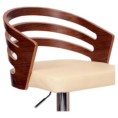 Adele Cream Faux Leather and Walnut Adjustable Swivel Barstool