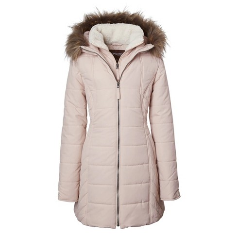 Sportoli Women Quilted Down Alternative Winter Puffer Jacket Coat Faux Fur Trim Hood - image 1 of 4