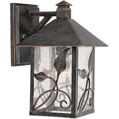 Franklin Iron Works Farmhouse Outdoor Wall Light Fixture French Bronze Lantern 10 1/2" Clear Seedy Glass for Exterior Porch Patio