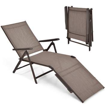 Costway Patio Folding Chaise Lounge Chair Outdoor Portable Reclining Lounger Beach Black\Brown\Grey