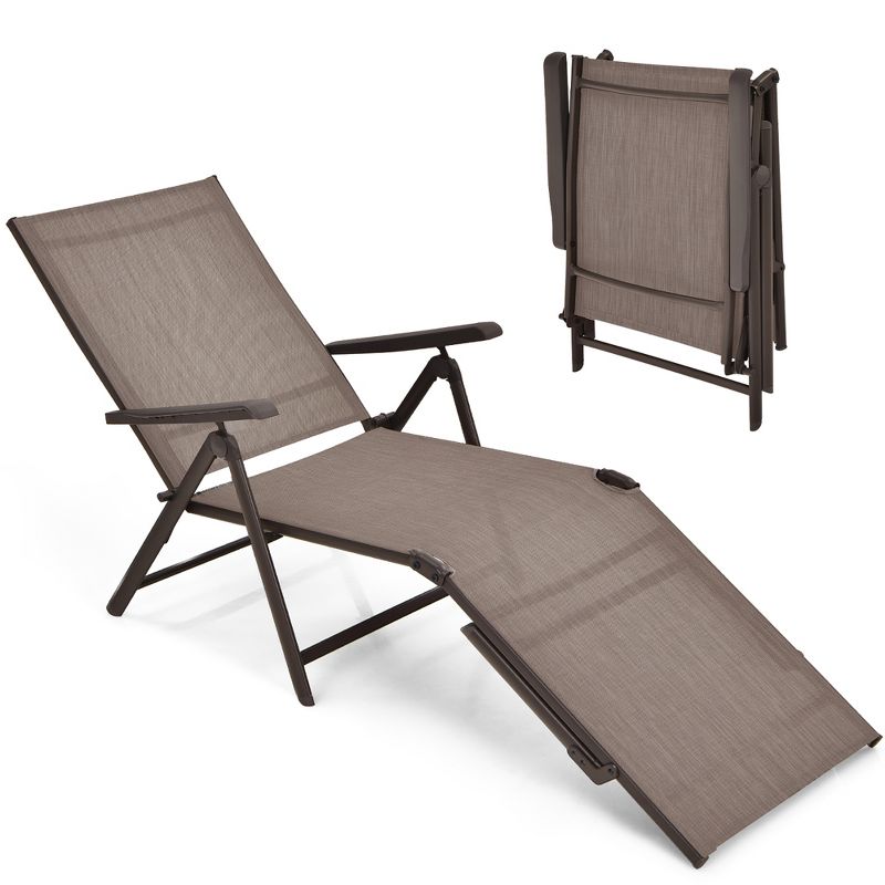Costway Patio Folding Chaise Lounge Chair Outdoor Portable Reclining Lounger Beach Black\Brown\Grey, 1 of 9