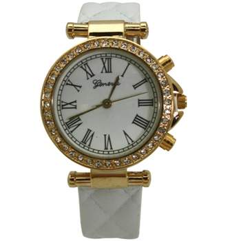 OLIVIA PRATT QUILTED AND GOLD LEATHER STRAP WATCH