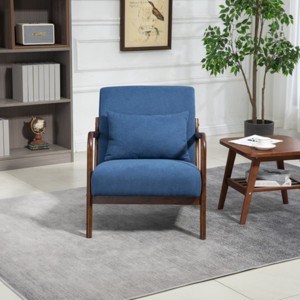 Mid Century Modern Lounge Chair with Upholstered Seat and Wood Frame, Accent Armchair for Living Room, Bedroom or Reading Nook-Tanpinhause - 1 of 4